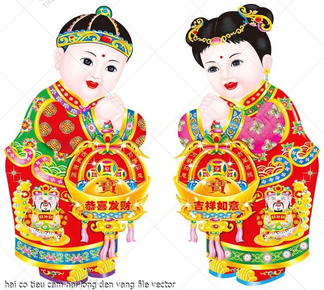 hai co tieu cam hai long den vang file vector